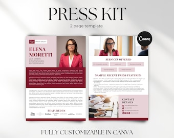 Professional Press Kit Template, Media Kit for Lawyers, Speakers, Entrepreneurs, PR Media Kit, EPK for Media Features, Press Kit Canva