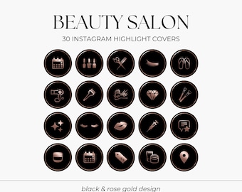 Rose Gold und Schwarz Beauty Salon Highlight Covers für Instagram, Wimpern, Make Up, Brauen, Hair Stylist Instagram Highlight Icons