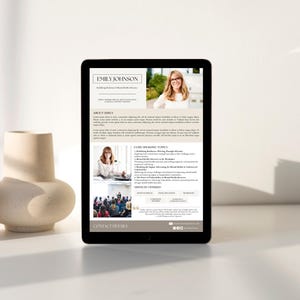 May include: A website screenshot for a mental health advocate and speaker. The website features a headshot of the speaker, Emily Johnson, and a list of her core speaking topics, including "Building Resilience Through Advocacy" and "The Power of Vulnerability in Mental Health Recovery".
