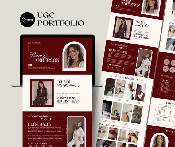 Burgundy UGC Portfolio Canva Website Template, Modern Elegant UGC Website Portfolio