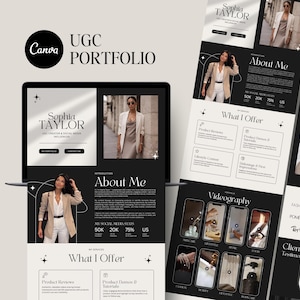 UGC Portfolio Website Template, Black & White UGC Creator Canva Website, Influencer Media Kit, Editable Canva Portfolio Landing Page