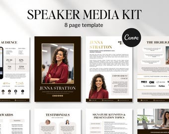 8‑Page Speaker Media Kit Canva Template, Speaker One Sheet Template, Editable EPK for Keynote Speakers, Coaches & Entrepreneurs
