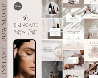 Skincare Instagram Beauty Templates Canva, Esthetician Instagram Post Templates, Modern Aesthetic Skincare Social Media, Beauty Instagram