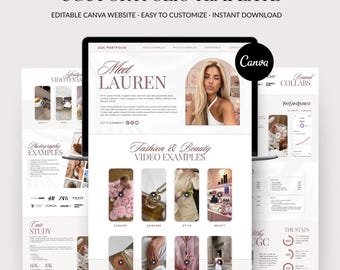 Elegante template per portfolio UGC, sito web Canva, portfolio per creatori di contenuti, media kit per influencer, sito web per personal branding