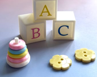 ABC Blocks Cake Topper: Rainbow Stacker, Flower Buttons - Baby Shower Decor