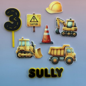 Construction-Inspired Acrylic Cake Topper Set – Personalised for Your Little Builder