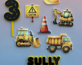 Construction-Inspired Acrylic Cake Topper Set – Personalised for Your Little Builder