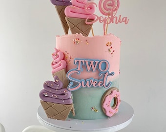 Personalized "Two Sweet" Acrylic Cake Topper | Custom 4x4 Party Decor