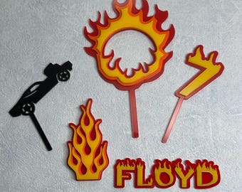 Custom Racing car and fire ring Cake Topper & Age Charm – Personalised Acrylic cars Decoration