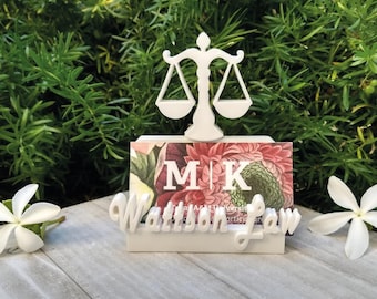Personalized Lawyer Business Card Holder: 3D Printed Scales of Justice Desk Display