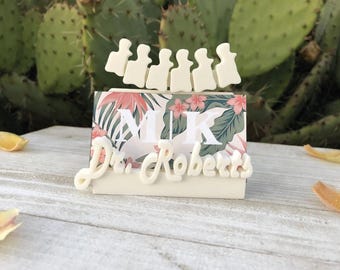 Chiropractor Personalized Business Card Holder Desk display 3D Printed. White Spine Customized Gift for Masseuse. Spinal Doctor decor.