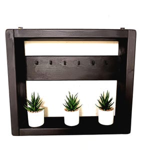 Houten sleutelhouder met plank voor miniplanten, wandopberger.