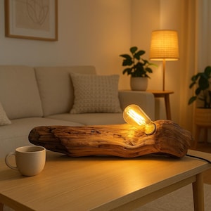 Lampe en bois flotté, lampe de table, décoration d'intérieur, éclairage artisanal unique, éclairage en bois, style marin, cadeau pour amateur de maison de plage, décoration côtière.