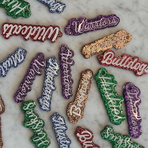 Custom School Spirit Team Earrings: Glitter Mascot Name Jewelry