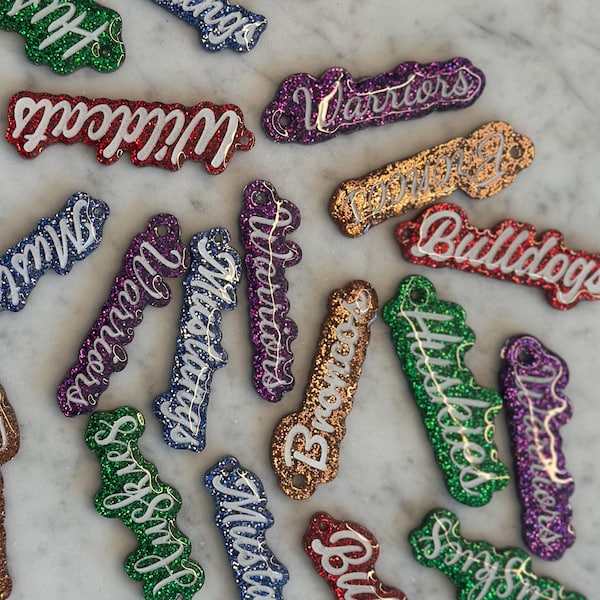 Custom School Spirit Team Earrings: Glitter Mascot Name Jewelry