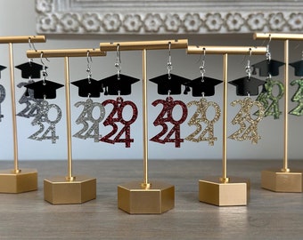 Custom Laser Cut Graduation Gift for Graduate Class of 2024 2025 Grad Cap Earrings Senior College PHD School Colors