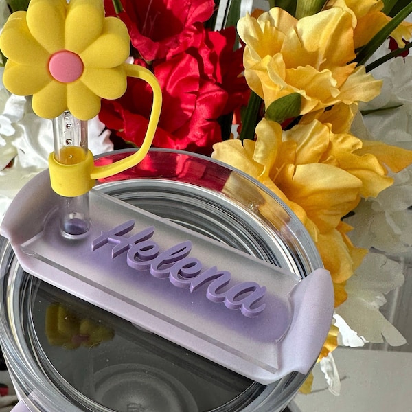 Personalized Lilac Purple Name plate for 20 30 40 oz Tumbler Toppers Custom Clear matte Confetti Glitter and white bases