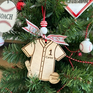 Personalized Baseball Jersey Christmas Ornament: Engraved Wood, Custom Name & Number