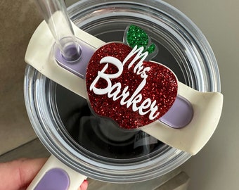 Personalized Red Glitter Apple Name Plate for 40oz Tumbler Cups gift for Teachers Teacher Appreciation Day Gifts