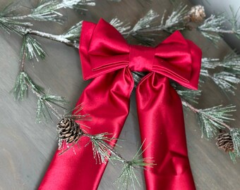 Christmas Style Red Satin Girly Hair Bow with Long Tails as seen on Instagram Trending  Bows for Fairytale Fashion gift  for Girls Teens