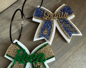 Personalized Cheer Bow keychain Bag Tag Personalized in team colors gift for Cheerleader coach