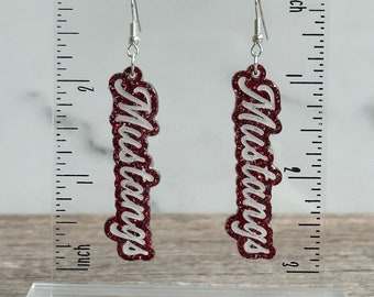 Custom Mustang School Team School Earrings for Event Spirit wear