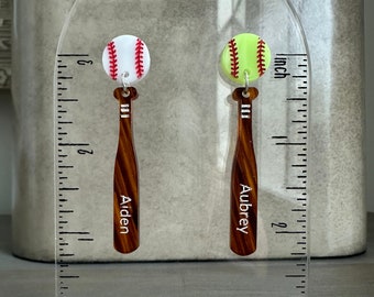 Softball mom baseball mom of both combo acrylic earrings personalized