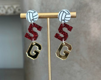 School Spirit Sports Volleyball Earrings College High School Laser Cut Acrylic Cheer Team Colors