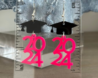 Graduation Earrings Hot Pink and Black Girl Doll Senior year gift for class of 2024 2025 last minute ready to ship