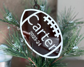 Laser Cut Personalized Name Football Ornament for Christmas Tree Gift for Football Coach High School player