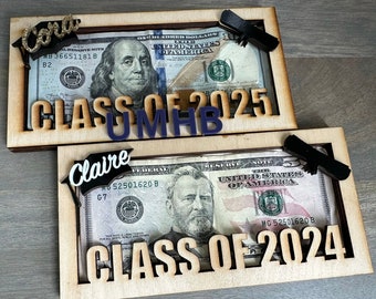 Personalized Hardwood Money Holder for Graduation Gift for Seniors and College Students Laser Cut 2024 2025