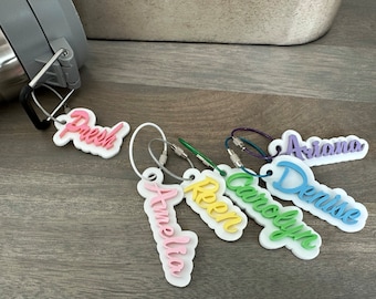 Pastel Personalized Name Keychain Water Bottle Tag for Kids Toddlers Teens Gym Sports Bags in lilac pink lime blue yellow