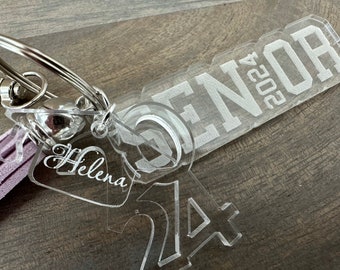 Personalized Name Clear Laser Engraved Keychain Gift for Senior 2024 Graduate Girls Boys