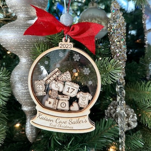 Personalized Baby&#39;s First Christmas 2025 Wooden Shaker Snow Globe Ornament