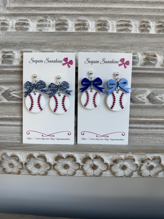 Custom Baseball Bow Earrings for Team Mom Spirit Wear and Game Day Jewelry