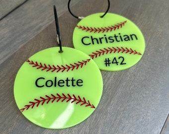 Laser Engraved Personalized Softball Team Bag Tag Keychain Gift For Girls teen Baseball MOM Coach Custom Acylic Luggage Tag with number