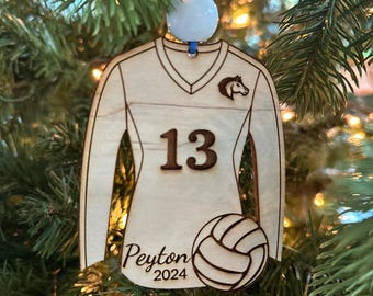 Personalized Volleyball Jersey Ornament: Engraved Wood, Custom Christmas Team Name & Number