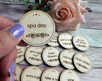 Mothers day gift from Kids 17 Wooden Engraved Activity Token Coins perfect for new moms