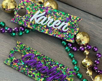 Personalized Mardi Gras Glitter Tumbler Topper: NOLA Custom Name Plate