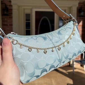 Cadena para bolso, cadena para cartera o cadena para mochila con corazones dorados y pequeños rayos de sol