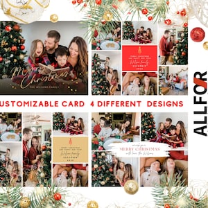 Festive Cube Collage, Christmas Cards, PDF, Customizable Card, Canva Template