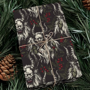 HORROR KRAMPUS MISTLETOE Gift Wrapping Paper, Scary Dark Xmas, Bad Santa, Scary Krampus, Spooky Christmas, Gothic Halloween