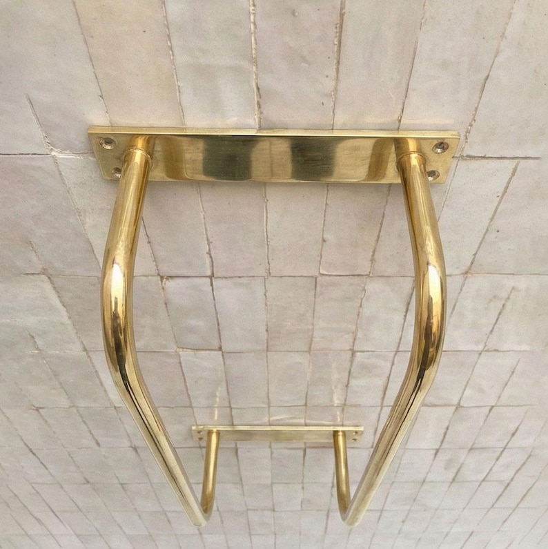 Unlacquered brass towel rack
Solid brass bathroom towel holder
Handmade brass wall towel rack
Luxury brass bathroom accessory