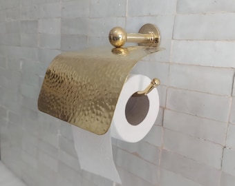 Handcrafted Hammered Unlacquered Brass Toilet Paper Holder
