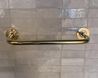 Massief messing handdoekbeugel | Vintage messing badkamerbar | Handgemaakte badkamerbeslag | Gouden handdoekenrek | Wandmontage handdoekhouder