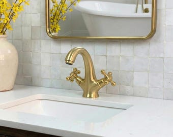 Handmade Brass Bathroom Faucet | Unlacquered Brass Sink Tap | Vintage Mixer Tap | Moroccan Bathroom Fixture | Solid Brass Faucet