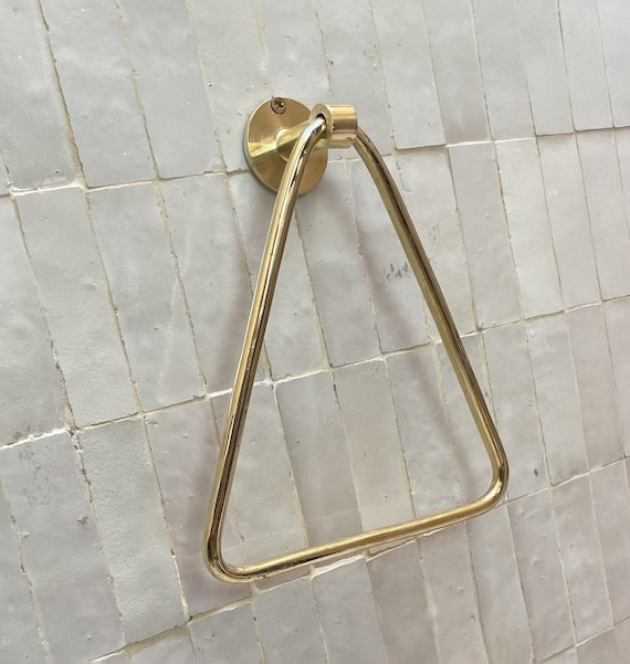 Triangle Brass Towel Ring – Handmade Minimalist Bathroom Accessory, Wall-Mounted Brass Towel Holder, Modern Home Hardware
