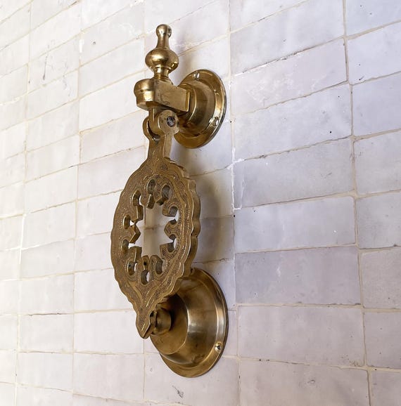 Handmade Brass Door Knocker - Moroccan Engraved Door Hardware - Antique Style Front Door Knocker - Solid Brass Home Decor - Entry Accessory