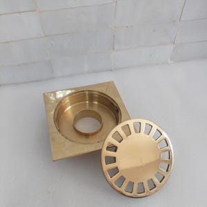 Unlacquered Brass Shower Floor Drain, Solid Brass Shower Drain, Floor Drain Cover, Bathroom Drain, Powder Room Drain
