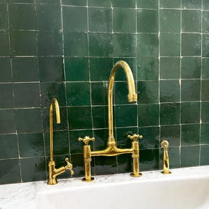 Unlacquered Brass Kitchen Faucet, Solid Brass Kitchen Faucet, Handmade Brass Sink Faucet, Antique Brass Kitchen Faucet